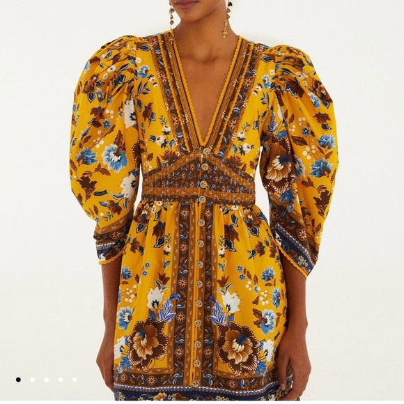 🌼 NWT FARM RIO Yellow Flowering Garden Tree Mini Dress Size Small